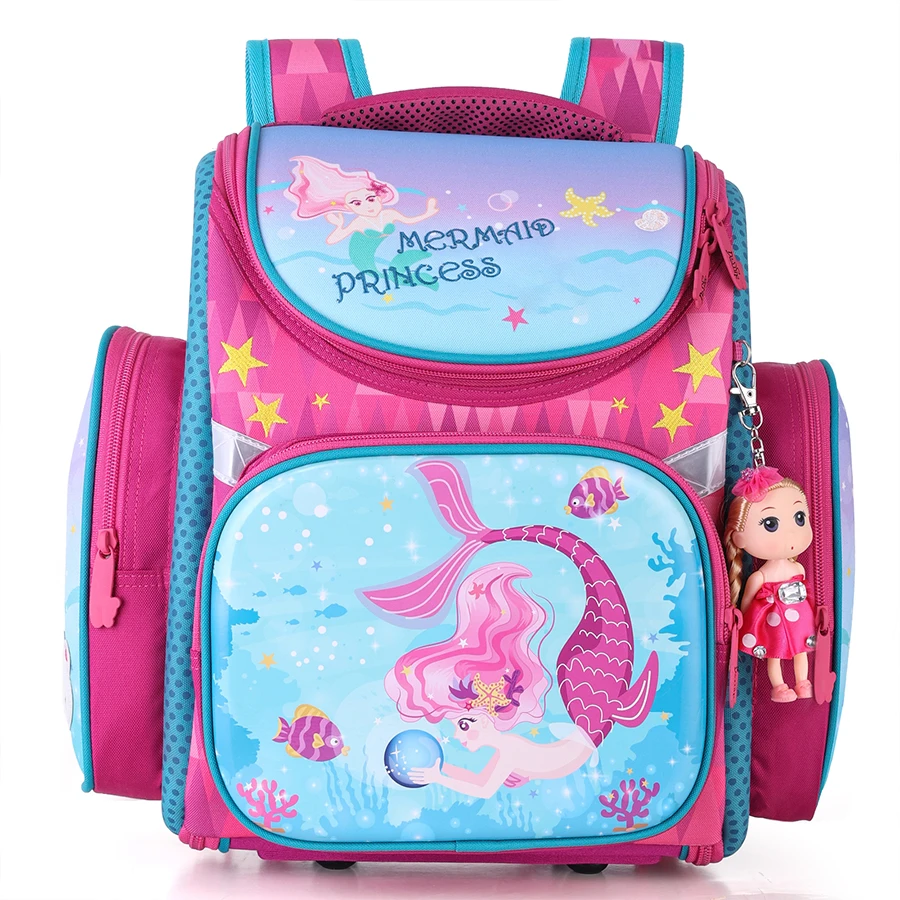 Kids Grade 1-3 Primary Student School Bags for Girls 5-8 Years Children 3D Orthopedic Backpack Mermaid Pattern Schoolbag Mochila