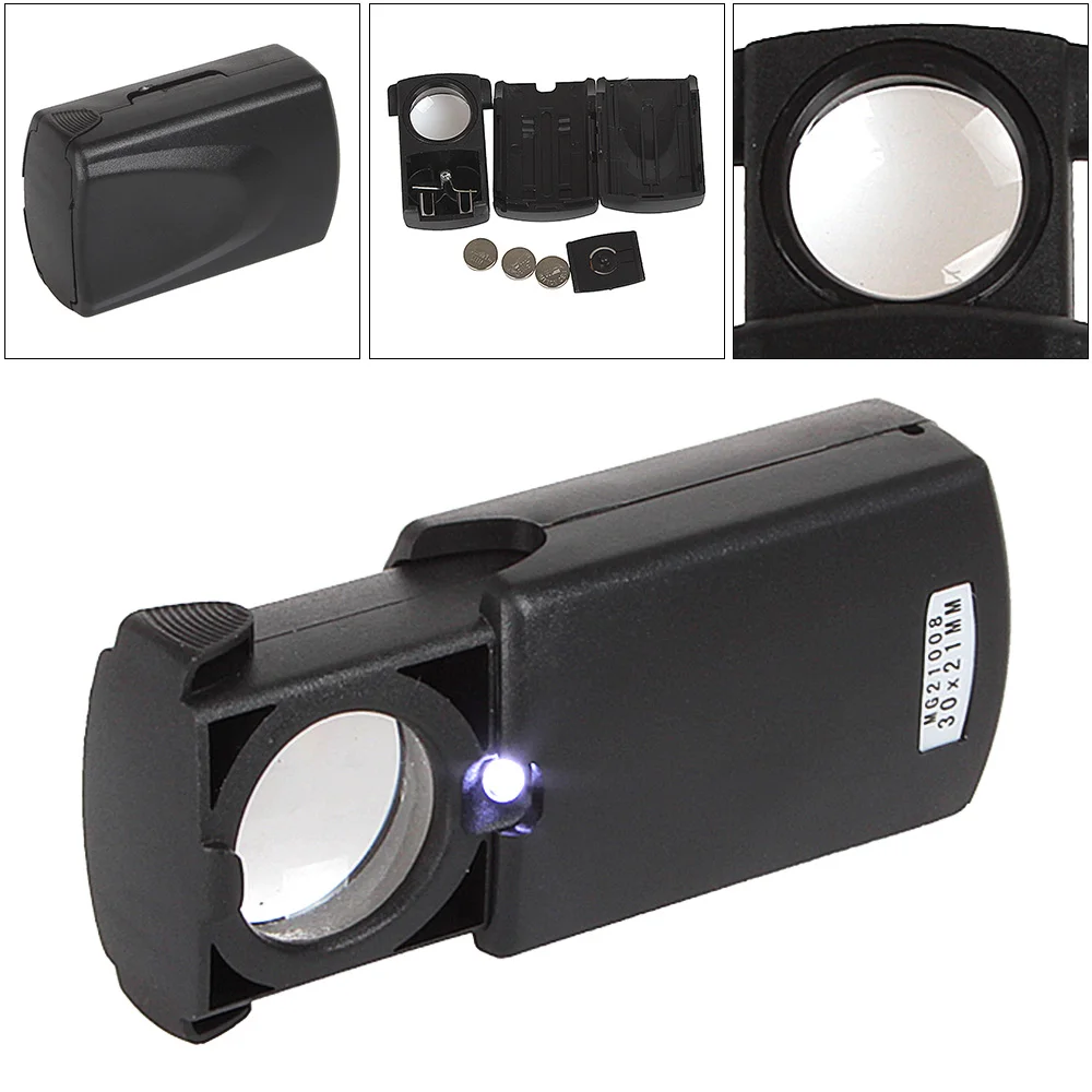

Foldable Magnifiers 30X ABS Black Foldable Handheld Pull Type Jewelry Magnifier with LED Light Source for Reading and Inspection