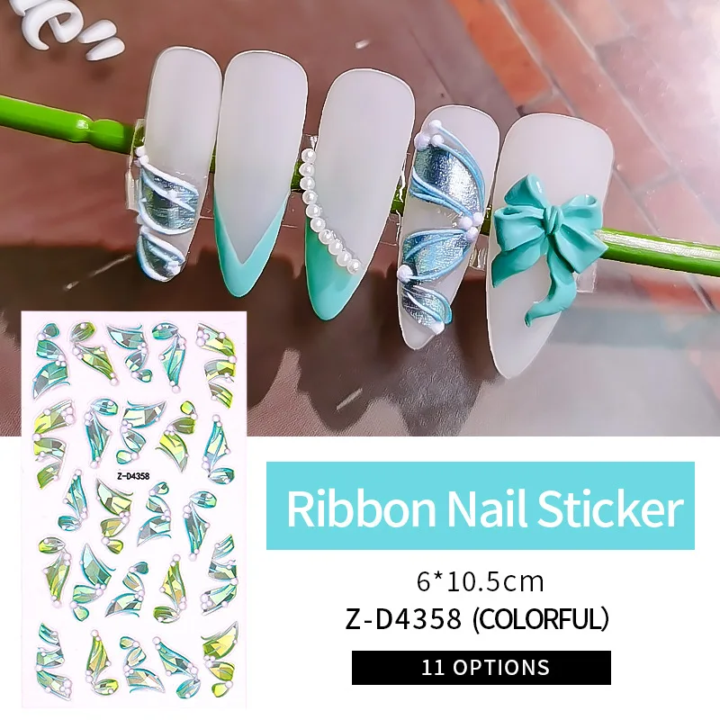 

5D Embossed Three-dimensional Ribbon Nail Stickers Nail Decals DIY Laser Multicolor Nail Embossed Sticker Nail Art Decorations
