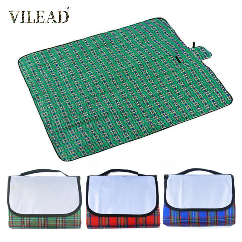 

VILEAD Folding Beach Cushion Spring Outdoor Picnic Lightweigh Waterproof Sleeping Camping Pad Mat Moistureproof Plaid Blanket