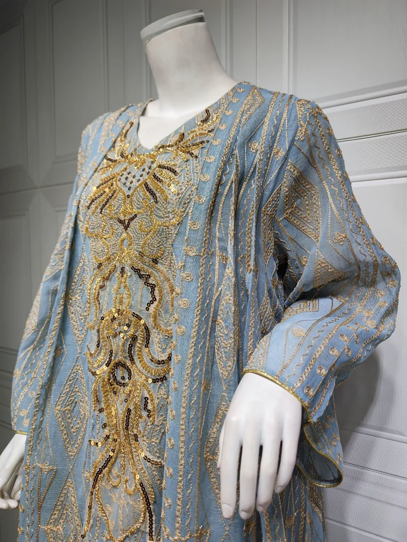 Jalabiya Ramadan 2023 Kuwaiti Kaftan Dubai Luxury Sequins Ethnic Embroidery Long Dresses Vintage Women Abaya Happy Eid Mubarak