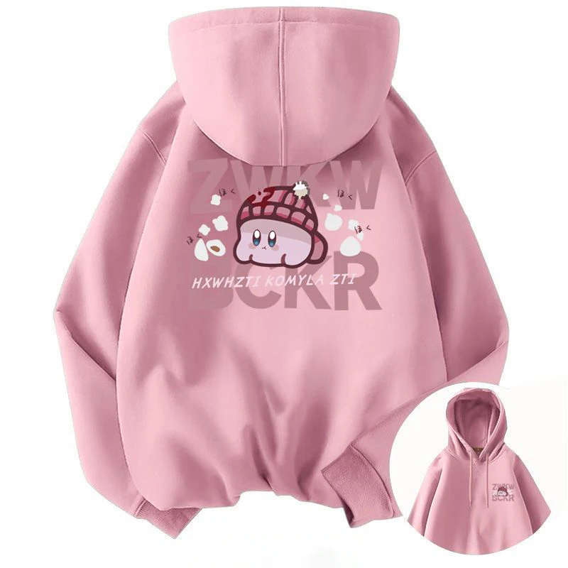 

Kawaii Kirby Cartoon Cotton Sweatshirt Autumn Regular Thin or Winter Fleeced Thickened Long-Sleeved Hooded Sweater Tops