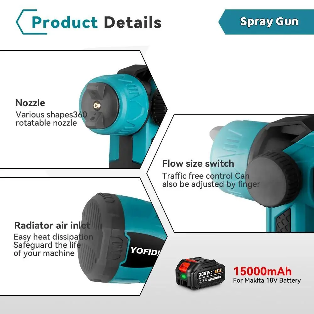 Беспроводной Электрический распылитель краски Makita 800 мл 18 в
