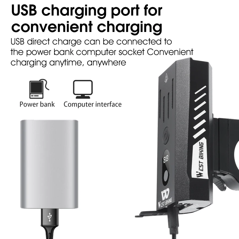 Фсветильник велосипедный светодиодный водонепроницаемый 1200 лм зарядка через USB |