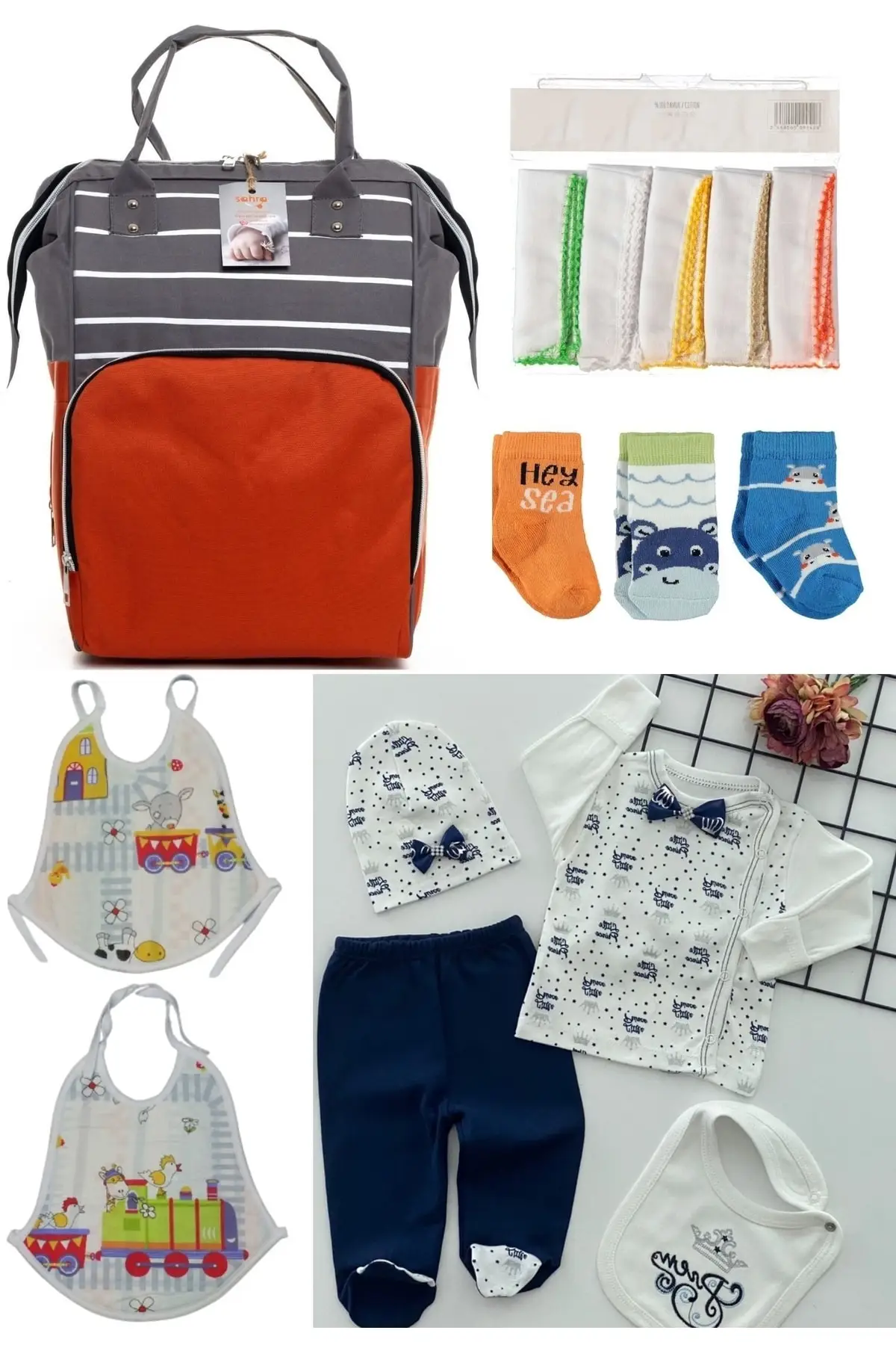 

Набор для родов из 6 предметов (рюкзак для ухода за ребенком, выход в больницу, 10 салфеток, комплект из 3 носков и 2-pb), оранжевый