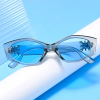 2022 vintage blue color sunglasses women metal logo decorative sun glasses fashion small cat eye uv400 eyewear