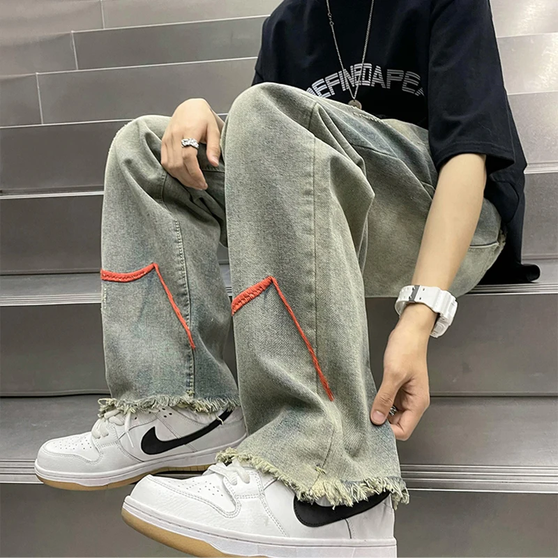 Ripped Jeans Men and Women's Same Style High Street Hip-hop Straight Pants Men Ripped Jeans Y2k Retro Pants Jeans Jeans for Men