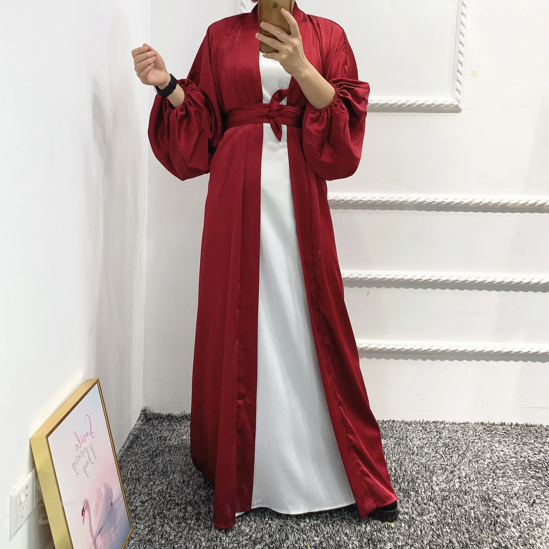 

Eid Kaftan Open Dubai Abaya Turkey Kimono Cardigan Muslim Hijab Dress Islam Satin Abayas For Women Arabic Caftan African Dresses