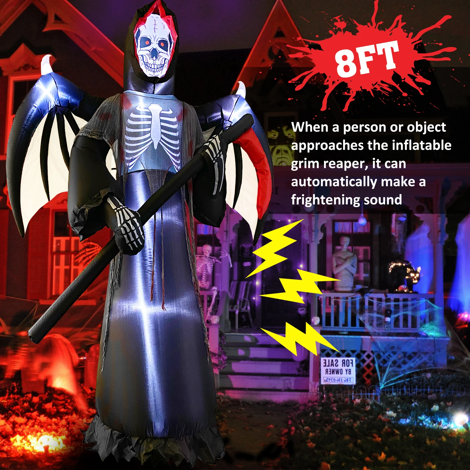 Надувные привидения на Хэллоуин Встроенные светодиоды страшный жуткий жнец