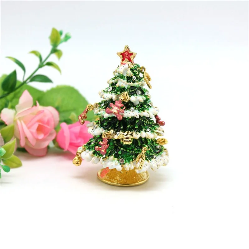 Metal Christmas Traditional Tree Shaped Trinket Jewelry Box