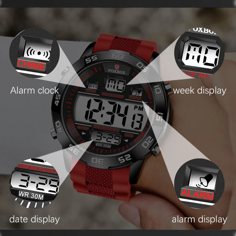 Роскошные мужские часы FOXBOX цифровые Dlectronic деловые наручные спортивные с