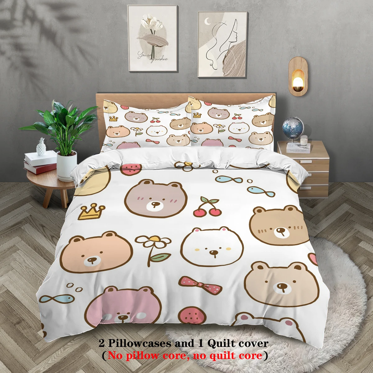 Комплект Постельного Белья Из 3 Предметов С Цифровым Принтом И Милым Медвежьим