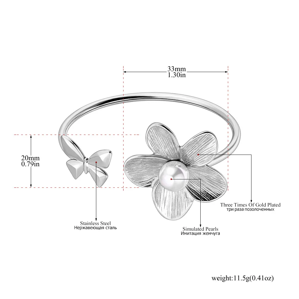 Женский Жемчужный Браслет Lokaer Открытая Нержавеющая Сталь 316L С 18-каратным