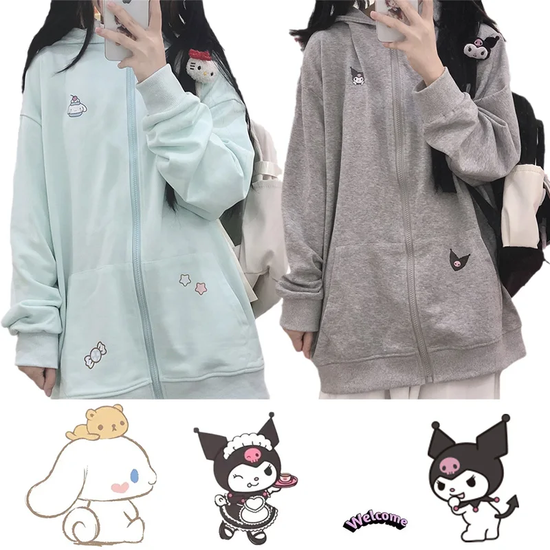 

Cute Cartoon Japanese Anime Kawaii Sanrioed Kuromi Cinnamoroll MyMelody Cotton Hooded Sweater Versatile Zipper Jacket Girl Gift