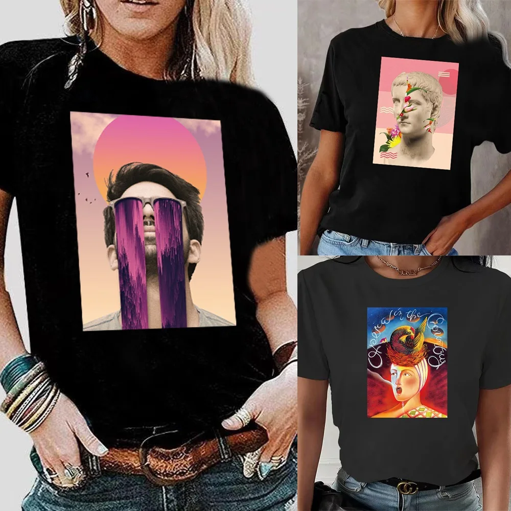 

Summer T-shirt Large Size Short Sleeve Loose Streetwear Casual Harajuku Women Clothing Funny Pattarn Printed O-neck Fashion Tees