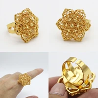 ethiopian gold ring for women dubai gold color big ring resizable arab nigeria rings wedding designer flower finger jewelry