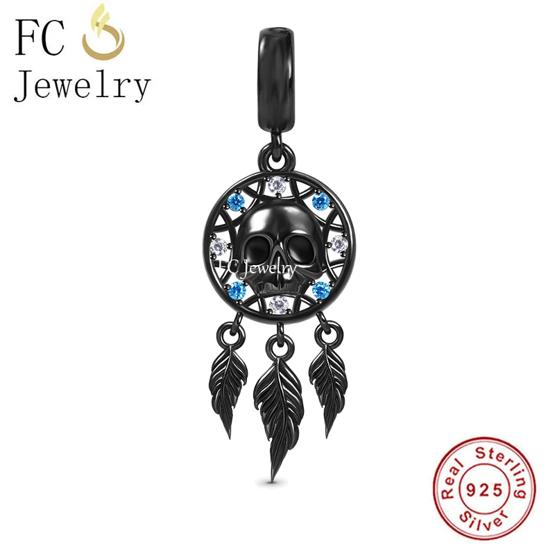 

FC Jewelry Fit Original Pan Charm Bracelet 925 Sterling Silver Punk Rock Skull Dreamcatcher Bead For Making Women Berloque