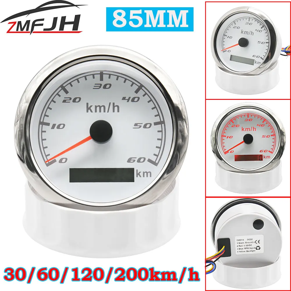 

AD Marine Boat Car GPS Speedometer 85MM Waterproof IP67 Speed meter 30km/h 60km/h 120km/h 200km/h Speed Odometer with Red light