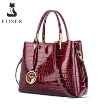 FOXER Fashion Womens Top Handle Bag Crocodile Pattern Lady Leather Shoulder Tote Bags Classical Brand Female Cross body Handbag