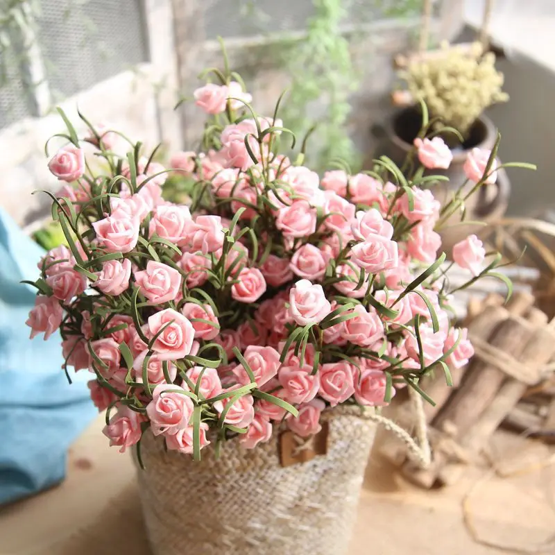 

1Bunch Artificial Rose Flower Fake PE Flowers Floral Wedding Bouquet Bridal Hydrangea Decor Home Garden Decor European