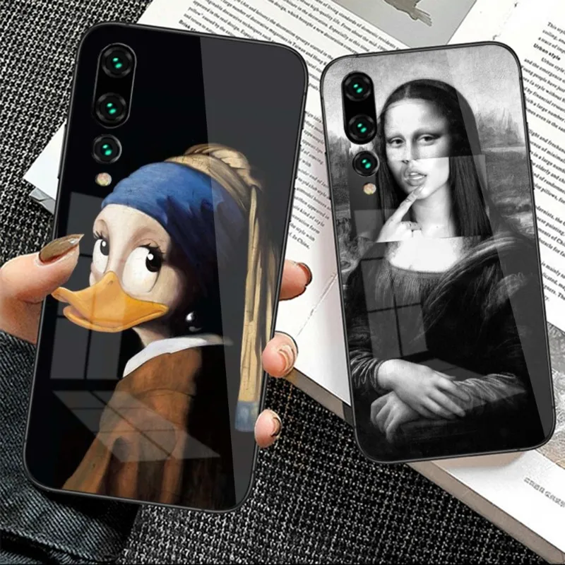 

Funny Famous Mona Smile Girl Lisa For Huawei P50 P40 P30 P20 Pro Mate 40 30 20 Pro Nova 9 8 7 PC Glass Phone Case Cover