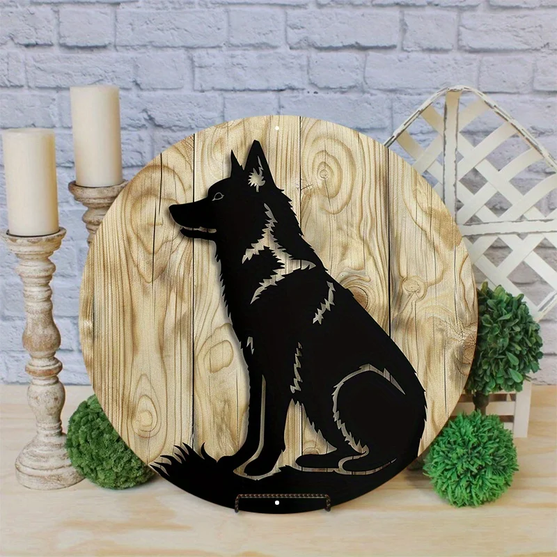 ł okrągły aluminiowy metalowy znak płaski wieniec 2D z wzorem psa na drzwi wystrój domu dekoracja ścienna odpowiednia dla różnych scenariuszy