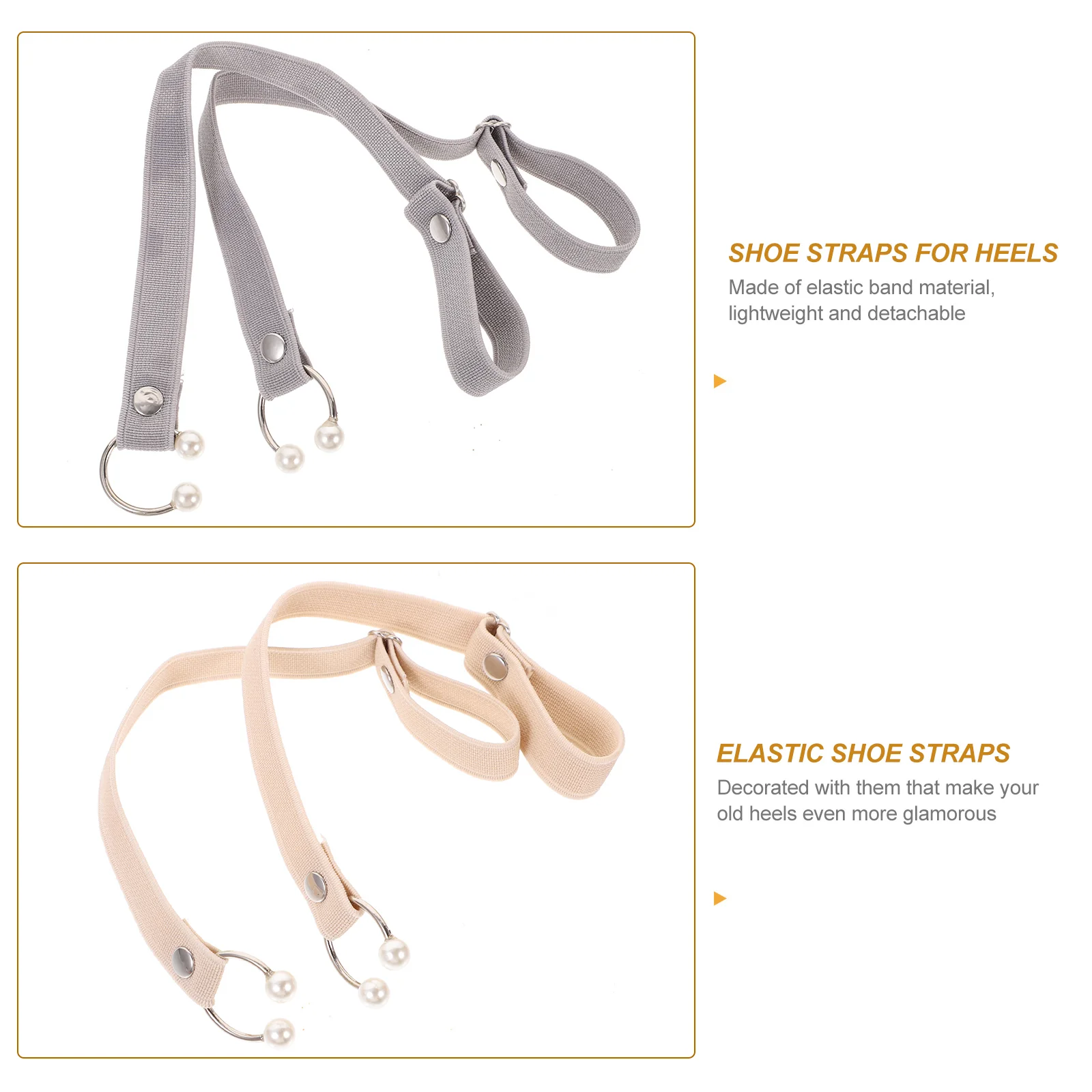 4 Pcs Women High Heels Black Pearl Heels Black Decor Anti Loose Shoe Straps Elastic Shoe Straps Black Strap Heels