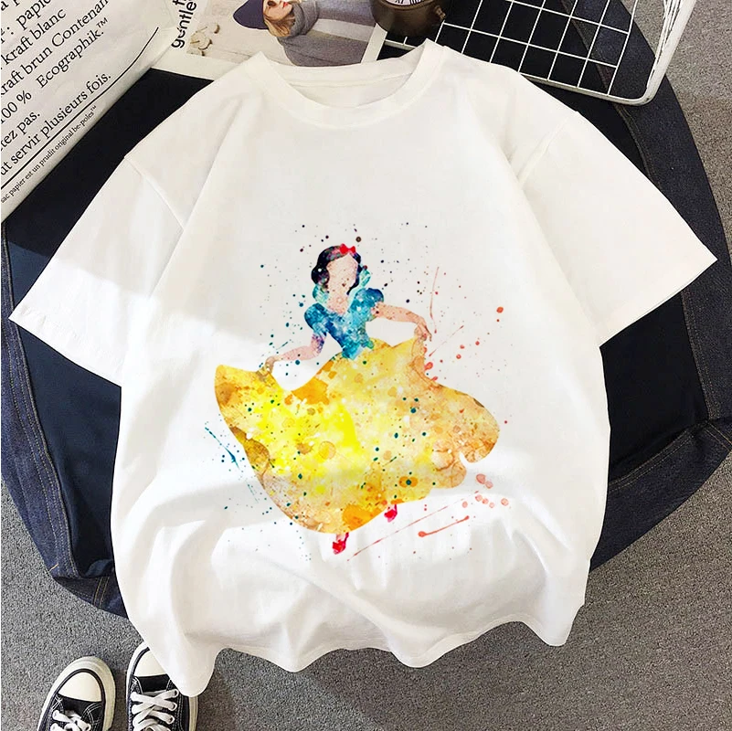 

Disney Princess Series Snow White Anime T-shirts Summer Girl Fashion Boutique Kids Clothing Purple Children's Clothes For Girl