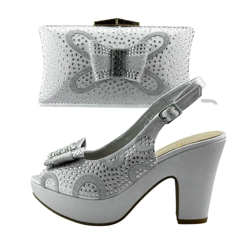 Green Color Crystal Luxury Bling Bling Chunky Heel Friends Party Shoes Nigerian Fashion Ladies Shoe and Bag for Party Woman NEW