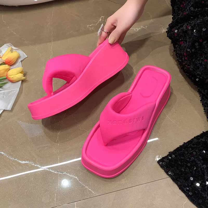 2022 New Womens Shoes Comfort Summer Women Wedge Platform Slippers Outdoor Sports Beach Flip Flops Opened Toe Casual Shoes