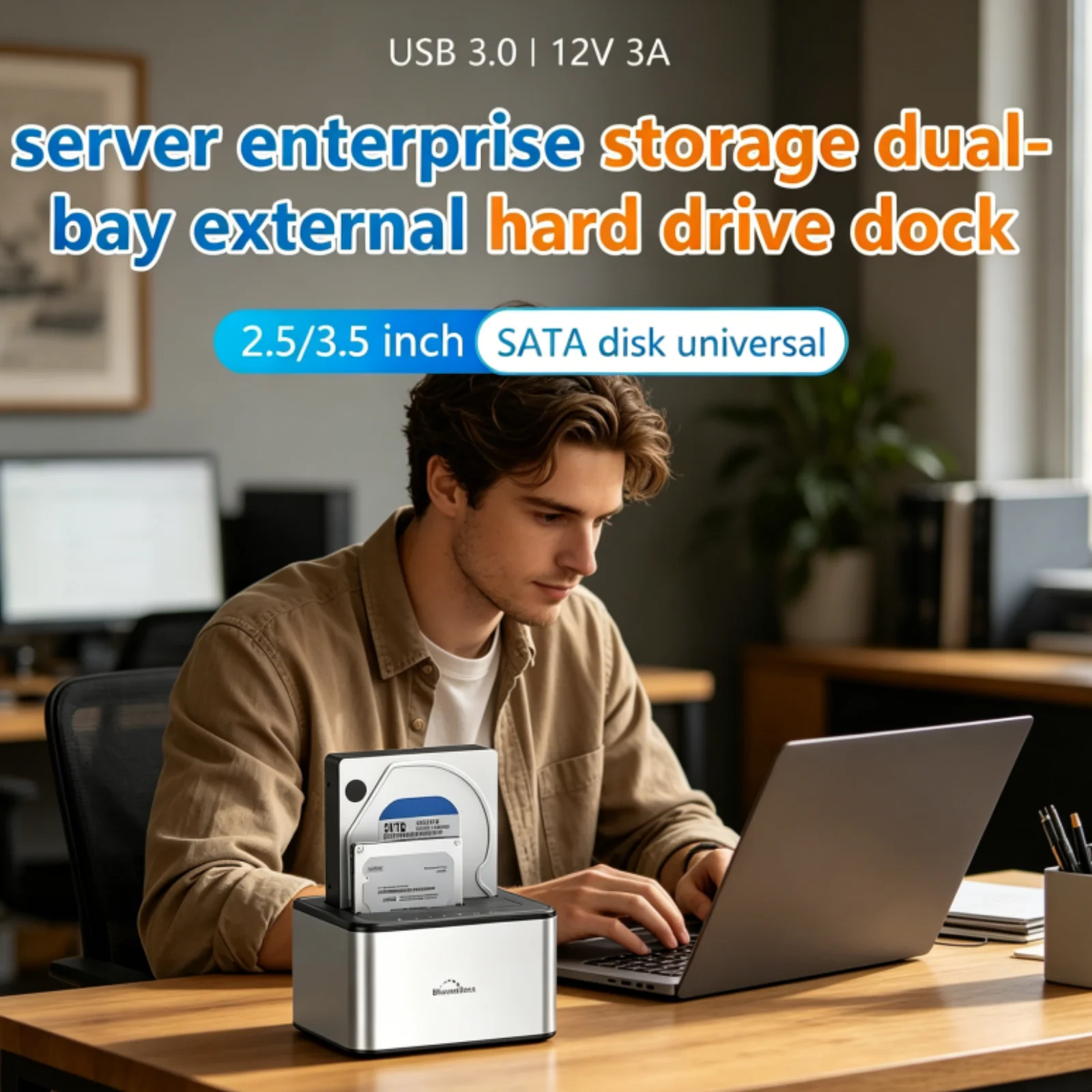 Фото Док-станция для двух HDD с функцией автономного клонирования, адаптер SATA-USB 3.0, корпус для SSD 2.5/3.5 дюйма №1