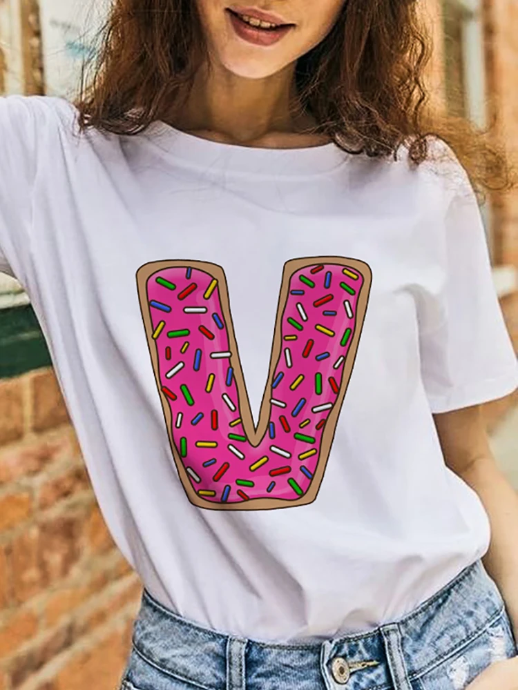 

Victory Young Girls White T-shirts Pink Printed Name Letter Font R S T U V W For Woman Short Sleeves Daily Tshirt Tops Polyester