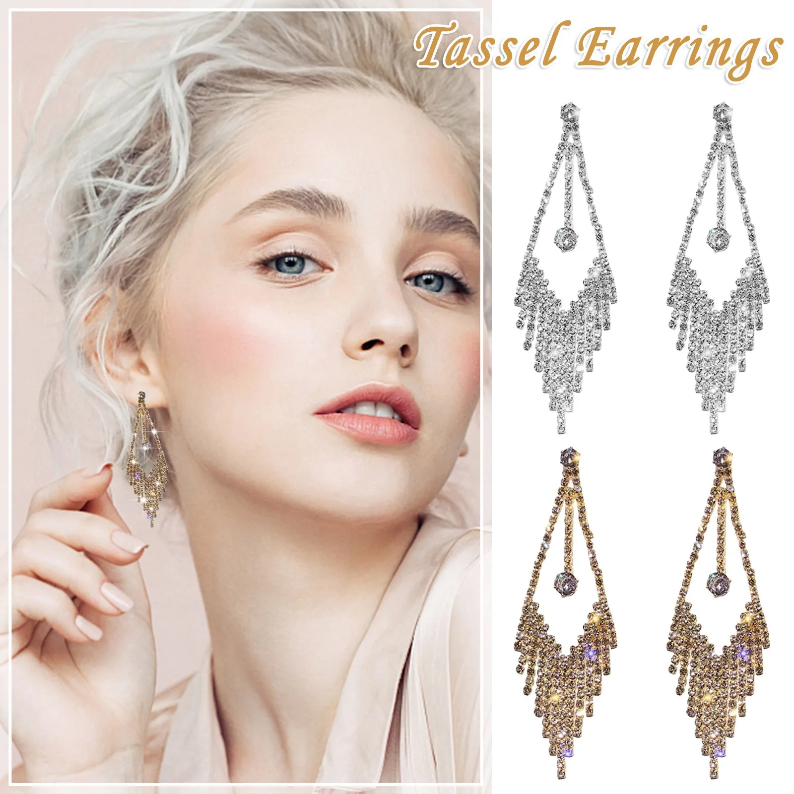 

Geometry Rhinestone Hollow Tassel Earrings Geometry Rhinestone Earrings Wedding Women Accessories Jewelry Earrings Dangle Silver