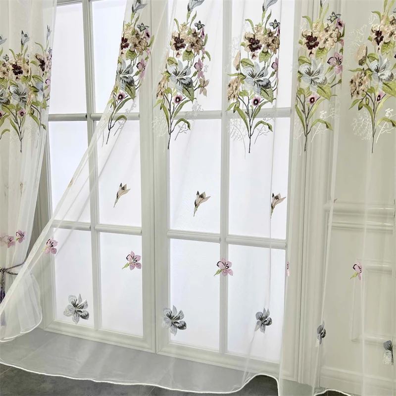 

European Palace Luxury Colorful Flower Jacquard Embroidery Living Room Sheer Tulle Curtains For Bedroom Balcony Window Drapes