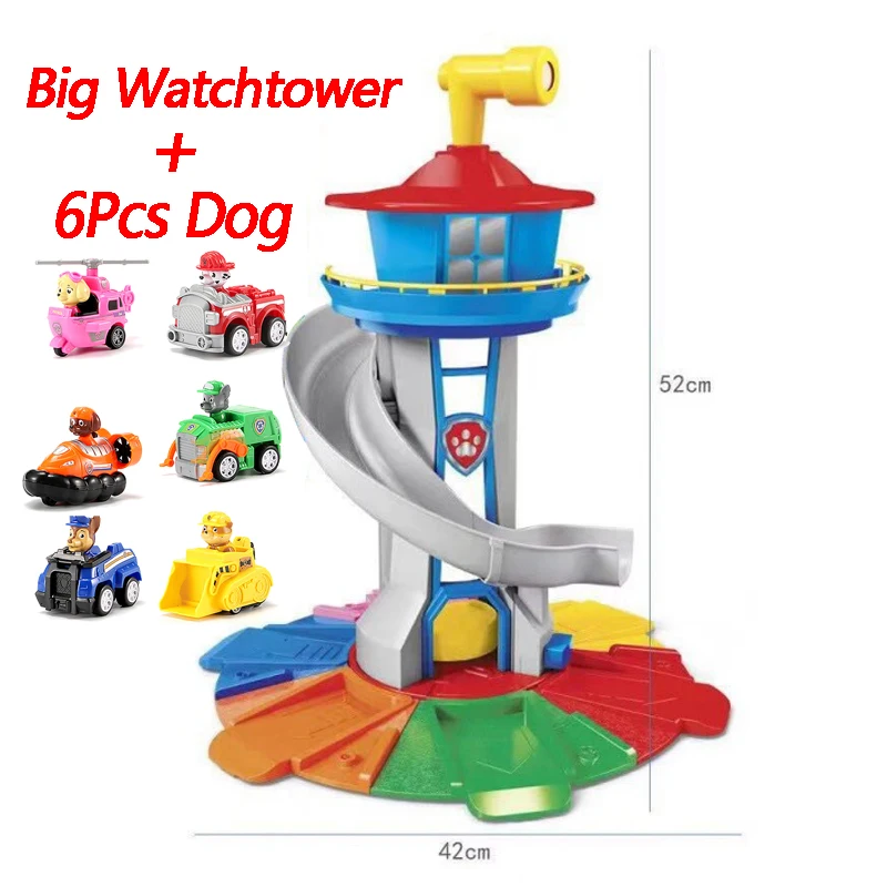 

Big Size Pawed Patrolling Tower Lookout Vehicle Figures Toys With 6 Cars 6 dogs Modle Car Gift For Children Birthday