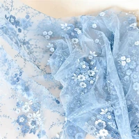 light blue off white champagne 3d flower tulle mesh lace fabric diy wedding dress sewing accessories l283