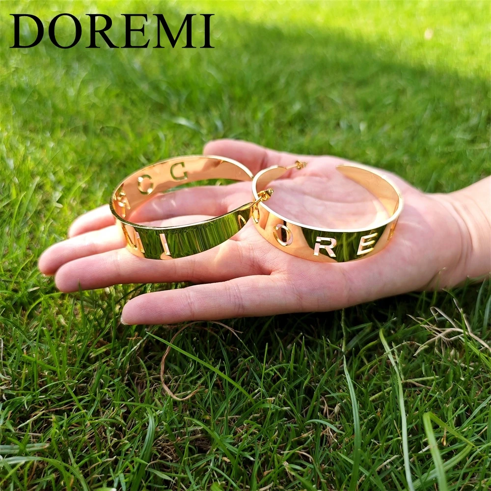 DOREMI Custom полые серьги-кольца с буквами толстые позолоченные