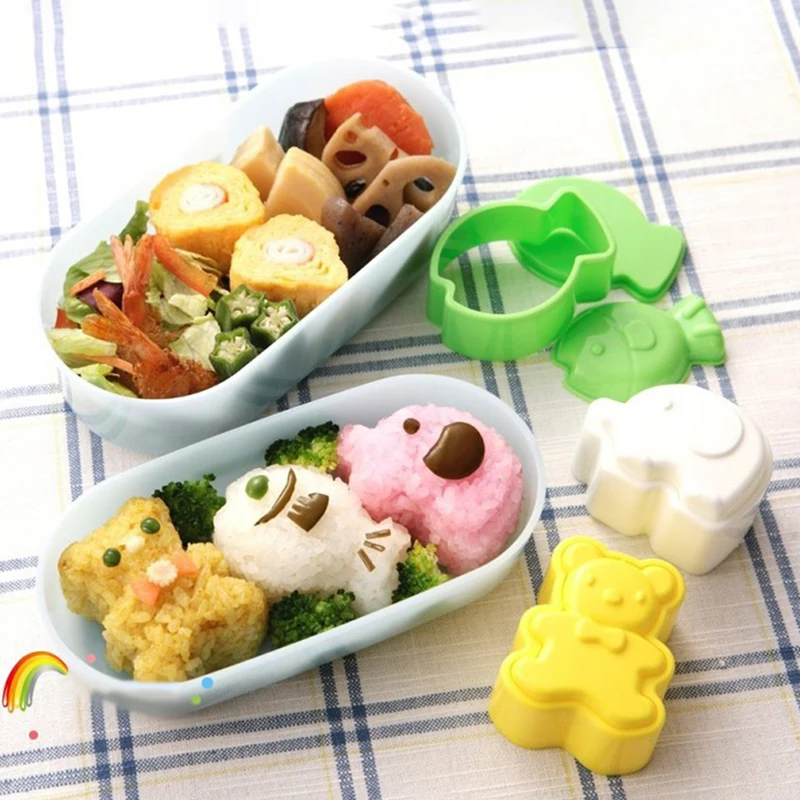 

3Styles/set Bear and Elephant Small Fish Rice Ball Mould DIY Mould Sushi Mould Bento Mould for Children Student Office