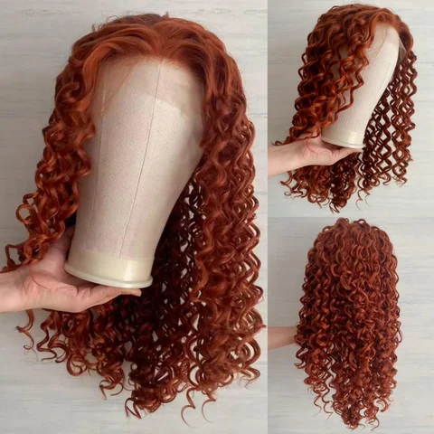 Lu's Wigs Термостойкий каштаново-медно-красный вьющийся кружевной парик