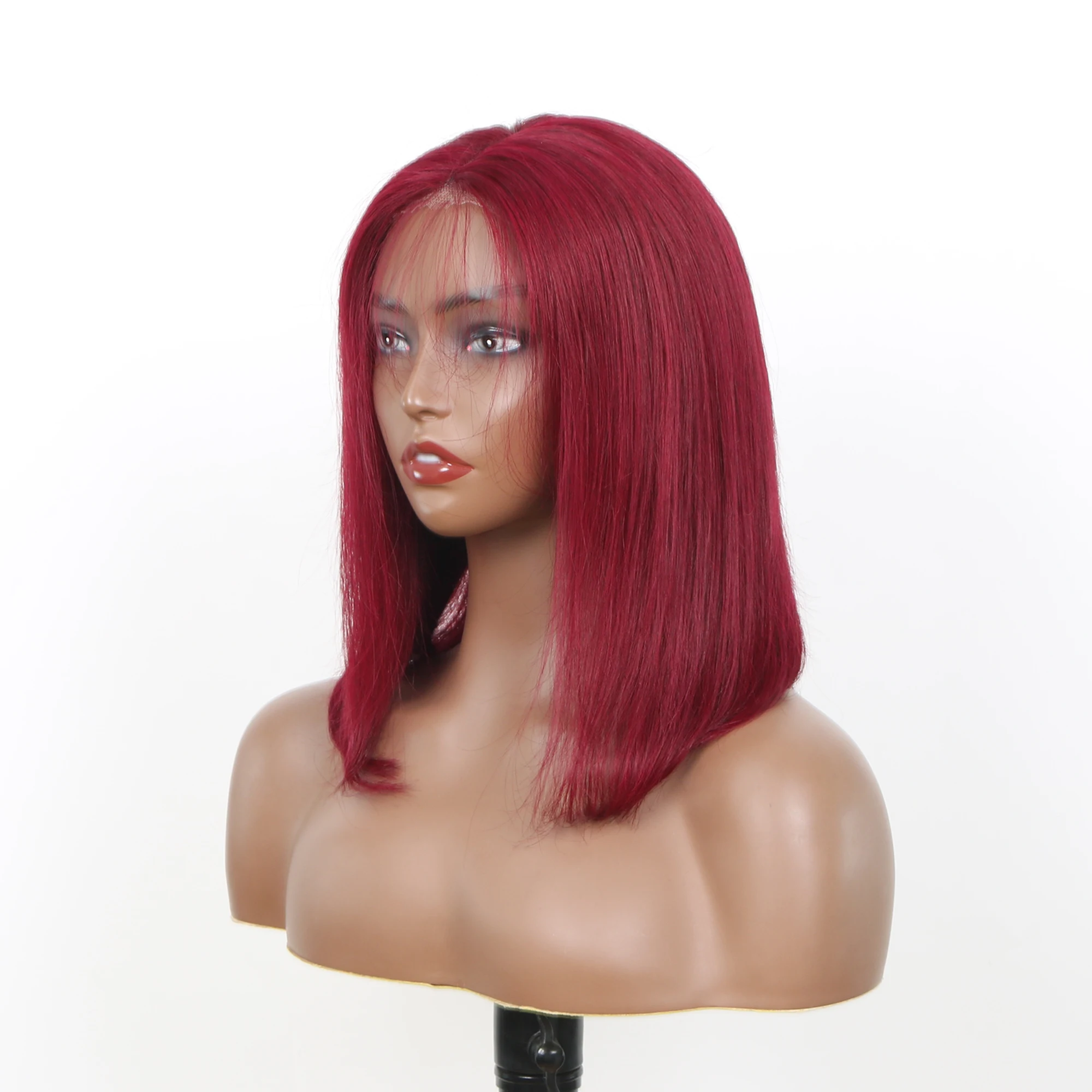 Парики без клея бордовый Боб парик человеческие волосы 6x4 HD 99j бордовые на сетке