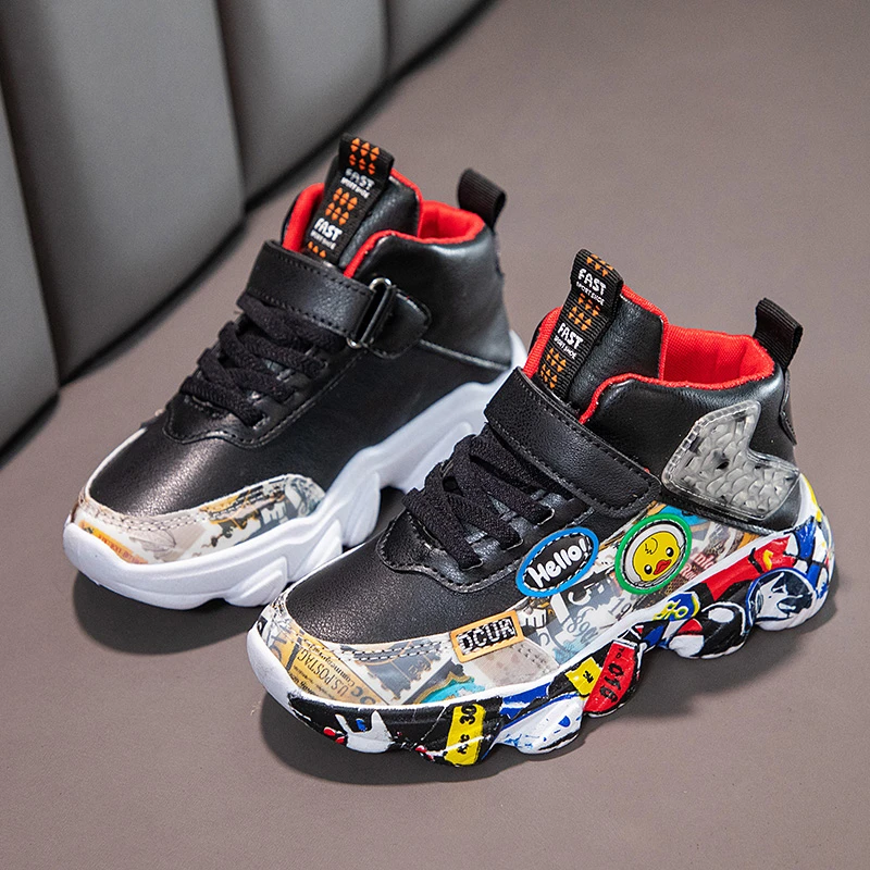 

Детские спортивные кроссовки для девочек, повседневная обувь с мультяшным рисунком граффити для мальчиков и девочек, обувь для баскетбола, ...