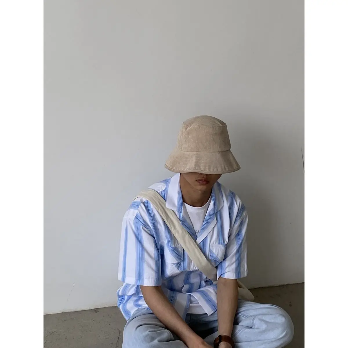 Japanese Retro Stripe Blue Short Sleeve Shirt 2022 Summer New Loose Casual Blouse Elegant Menswear Fashion Clothing