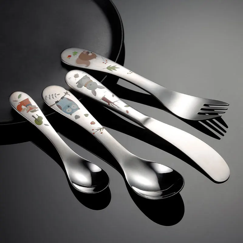 

304 stainless steel children's knife, fork, spoon, animal cartoon cutlery birthday gift set rotisserie craft dinner set dinner