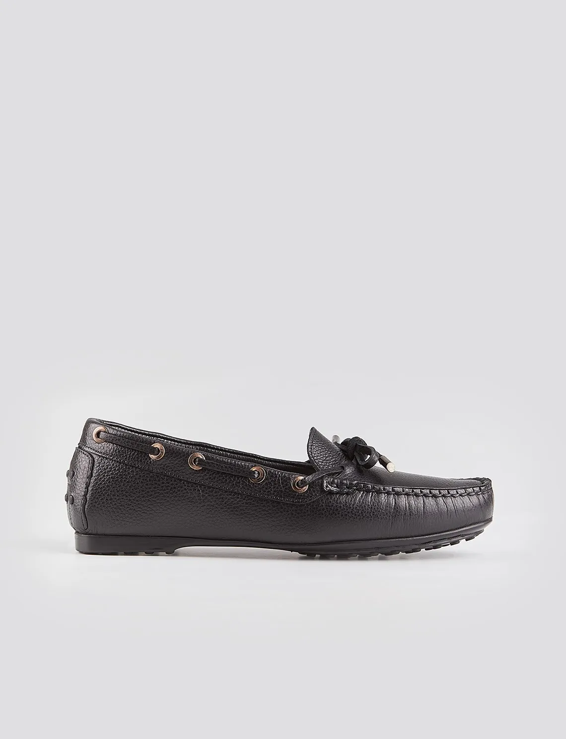 

Rubber sole genuine leather black women Loafer