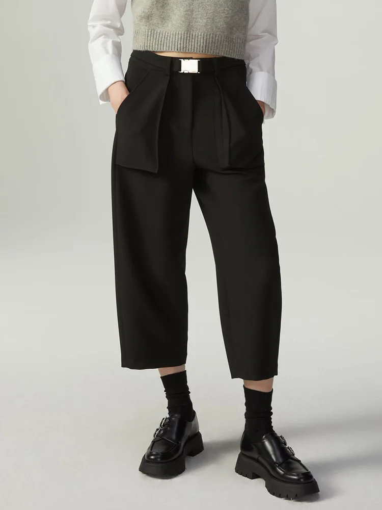 

Брюки морковного покроя 2023 модная женская одежда брюки до середины талии с поясом длиной до щиколоток с накладными карманами спереди свободные черные брюки