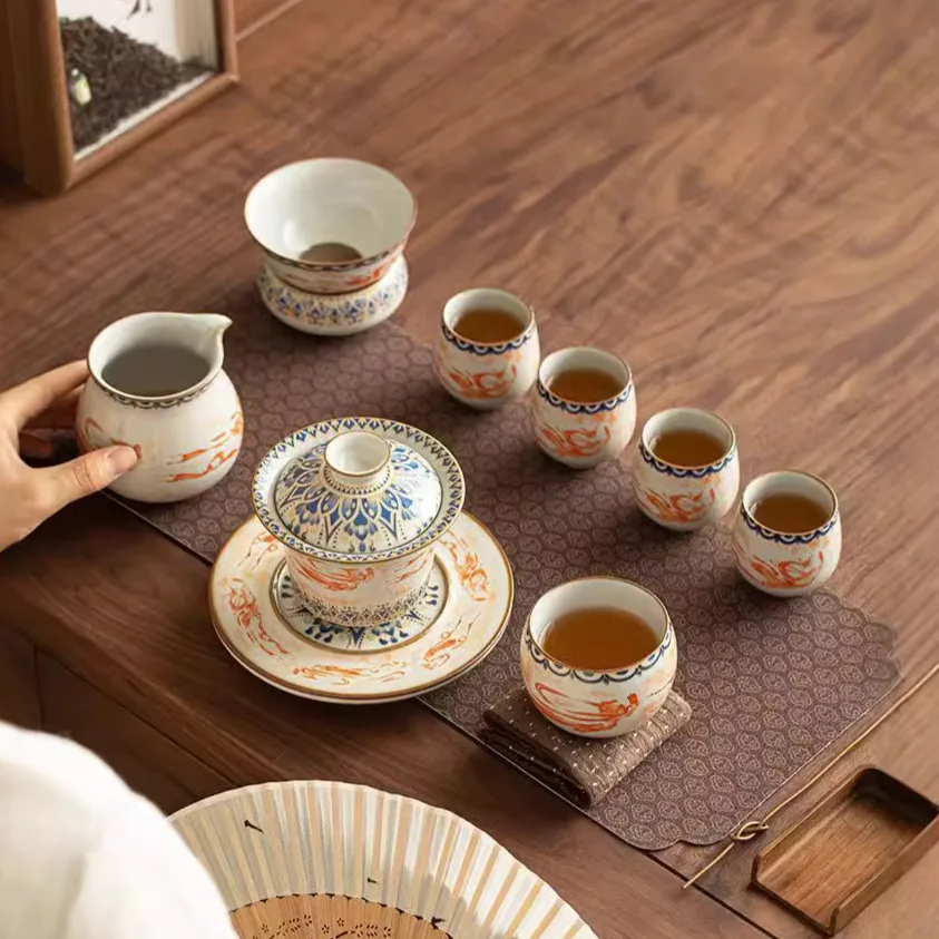 Ru Ware Dunhuang Kweichow Moutai Horseshoe Gaiwan Set Suit Complete of Household Ceramic Bowl Cups