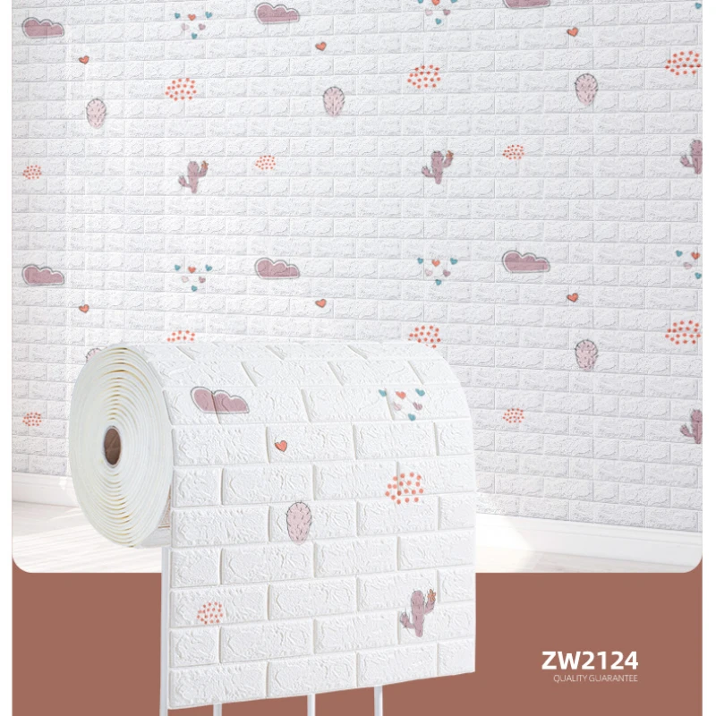 

1M 3D Brick Wall Stickers Cartoon Cactus Thickening Anti-collision Wallpaper Plants Cute Mural Bedroom Living Room Decoration