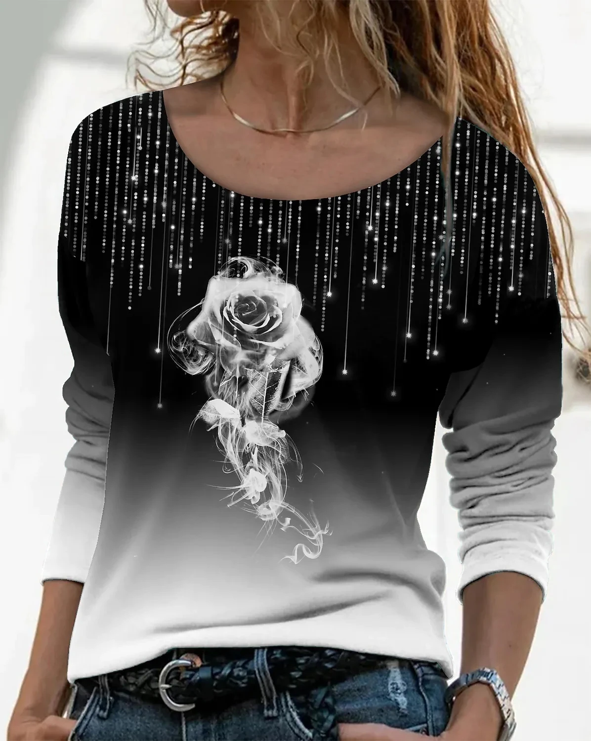 

Woman Spring Fashion Retro Top Leisure Loose Breathable Printing Pattern Round Neck Comfortable Sublimation T-shirt