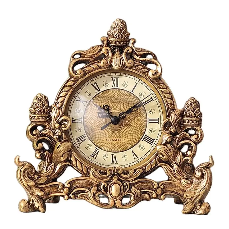 

European Style Retro Clock Desk & Table Analog Clock Battery Operated with Silent Sweep Mechanism, Decoration Clock for Home
