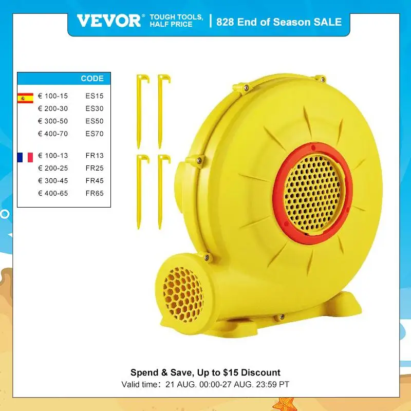 VEVOR Air Blower Inflatable Blower 450W-950W 110V 3400RPM PP